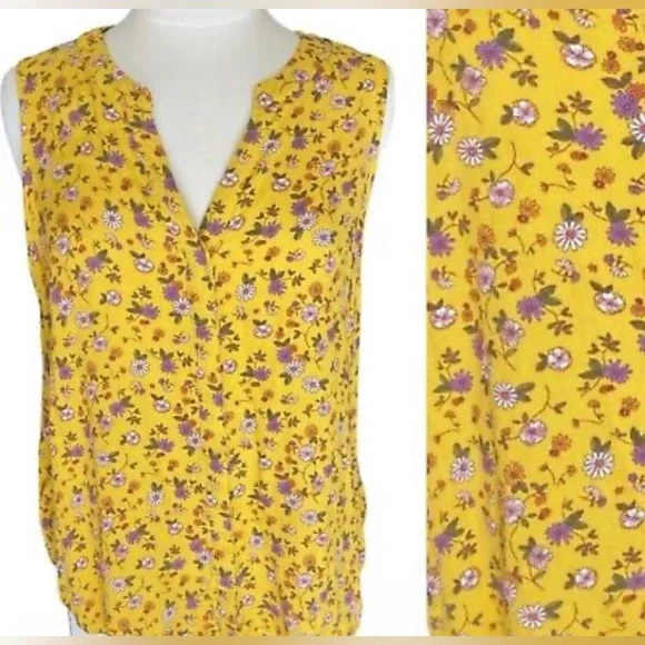Sanctuary Anthropologie Floral Sleeveless Button Down Top Yellow Dandelion Daisy - Picture 3 of 14